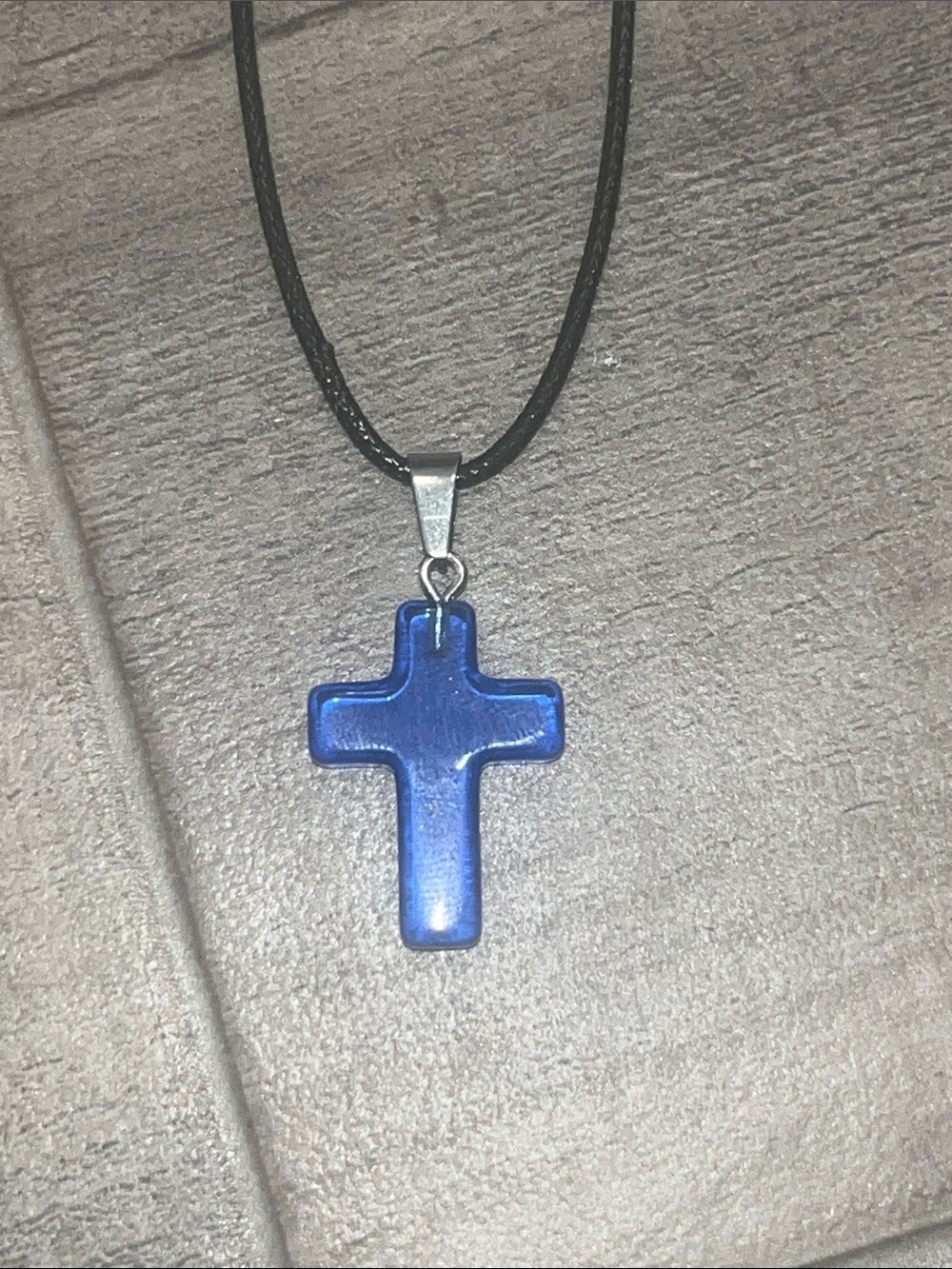 Blue Glass Cross Pendant Necklace